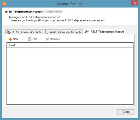 Creating and managing AT&T Telepresence accounts Creating and managing AT&T Telepresence accounts This section describes how to add your Telepresence conference account details to Outlook.
