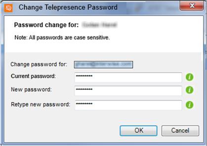 Creating and managing AT&T Telepresence accounts 3. Enter your current and new passwords and retype your new password in the respective fields. 4. Click OK.