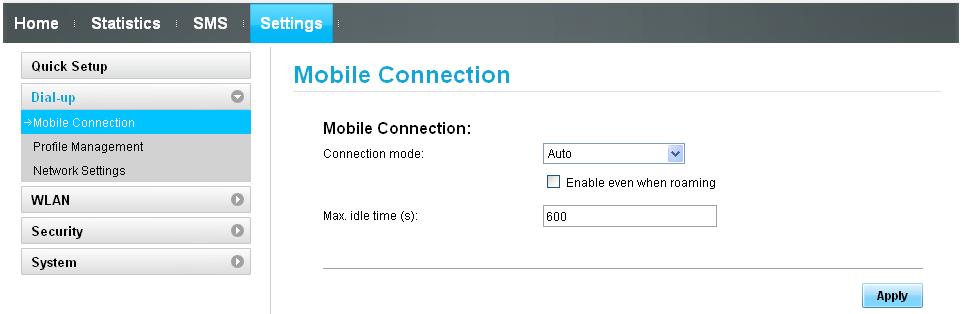 Auto mode: Enable even when roaming is selected by default. If you roam to a different network with the Mobile WiFi, it will automatically disconnect an established network connection.