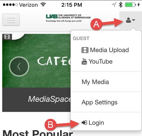 When you open the app, enter the UAB MediaSpace URL, MediaSpace.uab.