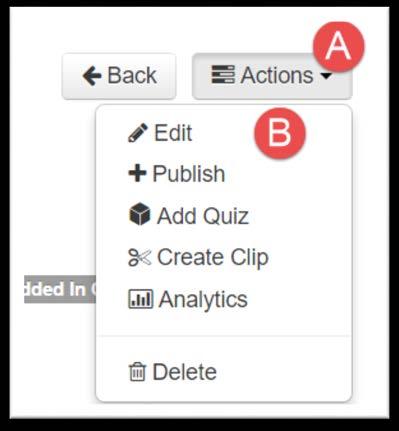 Edit The Edit option contains multiple editing functions that include the tabs Details, Collaboration, Captions, Thumbnails, Timeline, and Trim.