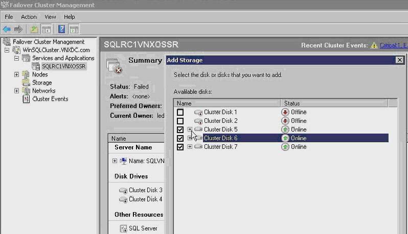In the Destination Client dialog box, select the destination client with the active node name, and click OK. h. Select the quorum drive, and recover it. 3. Recover the SQL cluster drives: a.