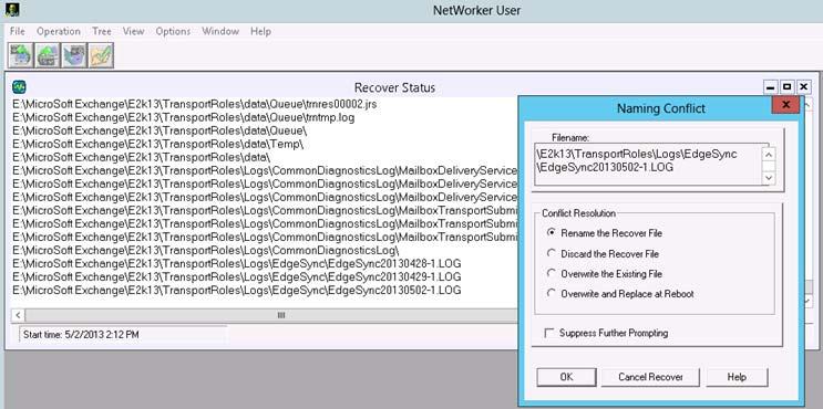 Bare Metal Recovery of Microsoft Exchange Server Exchange Server 2010 Figure 6 Naming conflict 3. After the recovery is completed, restart the machine to start all the Exchange services. 4.