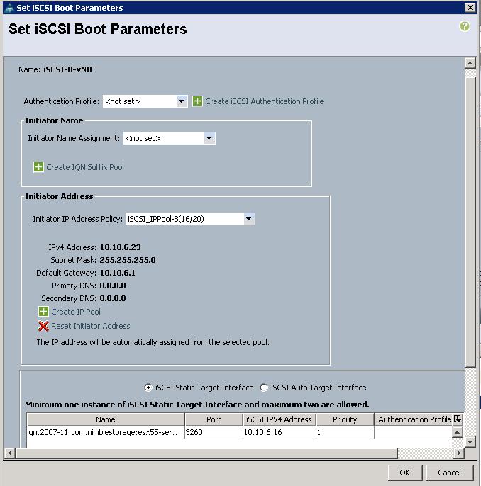Figure 27 shows the iscsi boot parameters configured for one of the servers for the B-side vnic. Figure 27.