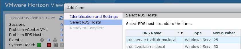 Figure 42. Selecting the RDS Server Host Created for the Farm 3.