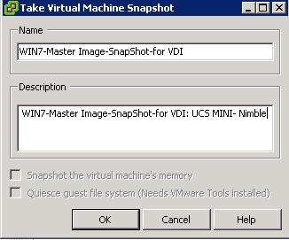 Figure 54. Provide a Name and Description for the Snapshot Create Customization Specifications for the Virtual Desktop 1.