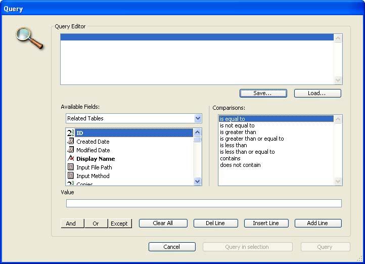 The Select / Query Editor menu item will display the Query Editor dialog shown below.