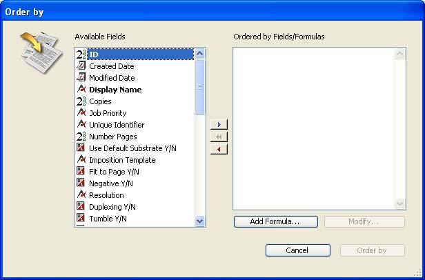 The Sort by dialog allows the user to select a field in the current table and sort on that field in either Ascending or Descending
