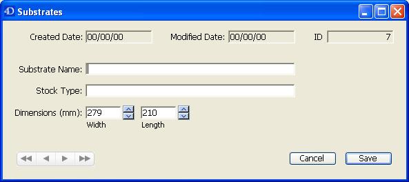 Substrates input form Substrate Name and Stock Type may be exactly the same or may be different depending on the version of the Press software that you are running.