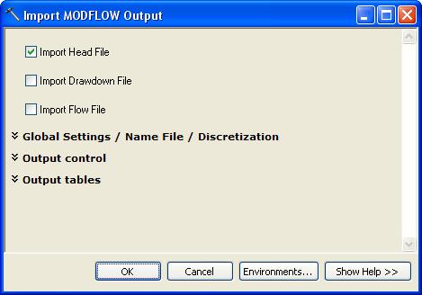 11 Importing and Displaying Output Data The output from a MODFLOW simulation includes head, drawdown, and flow data. The MODFLOW Data Model includes a set of tables for storing this data.