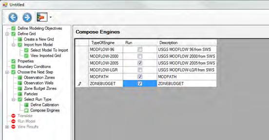 Quick Start Tutorials 61 You will arrive at the Select Engines step. Here you can choose what engines you want (what version of MODFLOW: 2000, 2005, etc.