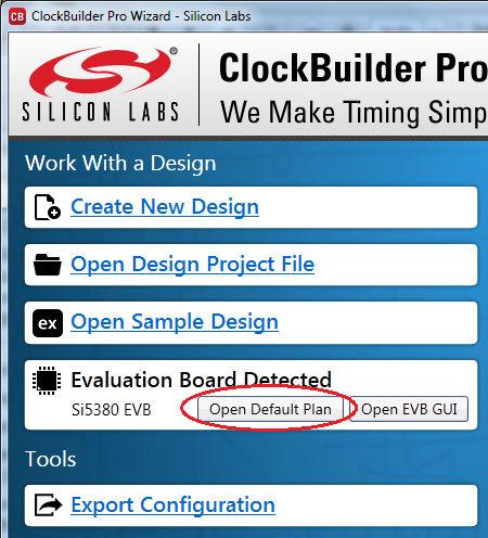 6.6 Workflow Scenario #1: Testing a Silicon Labs-Created Default Configuration Verify that the PC and EVB are connected, then launch ClockBuilder Pro by clicking on this icon on your PC s desktop: