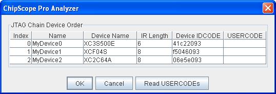chain icon. This will identify the devices on the JTAG chain. Click OK to open ChipScope Pro Analyzer with default Trigger Setup and Waveform signal windows Figure 6-12.