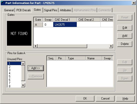 Press the Add button. Click in the CAE Decal 1 field, type LM2675 and press Enter. Then press the OK button. 3.7 Open the CAE Decal Editor.