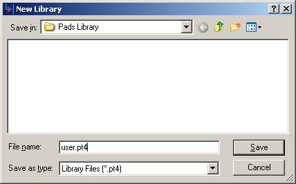 1.3 Press the Create New Lib... button. Browse to the H: Drive and create a new folder named Pads Library. Open this folder and type user.pt4 in the file name field. Then press the Save button. 1.