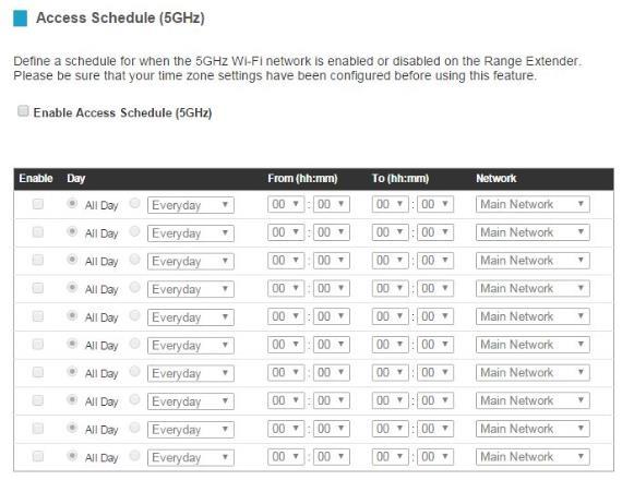 5GHz Wi-Fi Settings: Access Schedule (5.0GHz) Access Schedules will enable or disable your 5.0GHz wireless access at a set time based on your predefined schedule.