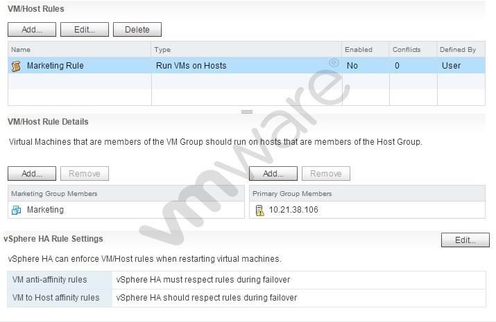 Review the Exhibit. An administrator has configured permissions for a group called VMGroup and a user named VMUser. A new Role has been created called PowerVM.