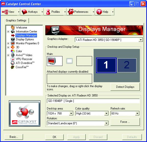 Displays Manager: Displays Manager is the central location for configuring your display devices and arranging your desktop.