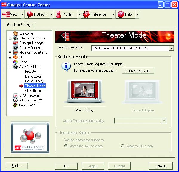 Theater Mode* Use Theater Mode to change the way you view streaming video. Note: These settings will only affect applications with video overlay support.