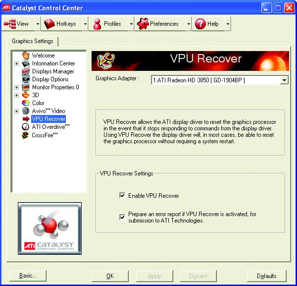 VPU Recover: VPU Recover is a tool capable of detecting the rare situation when the graphics processor is no longer able to respond to display driver commands.