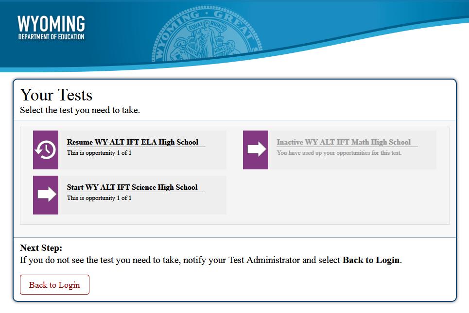 Signing in to the Testing Site Step 3: Selecting a Test The Your Tests page displays all the tests that a student is eligible to take (see Figure 20).