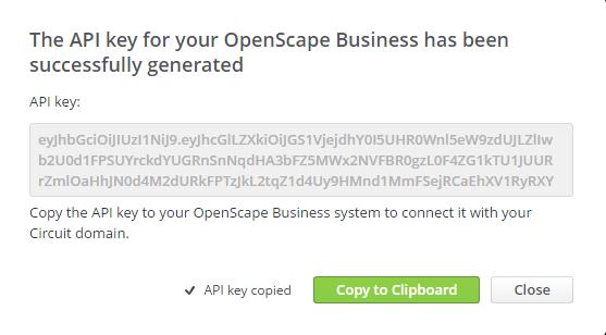 Now you can get the API Key, needed for further OpenScape Business