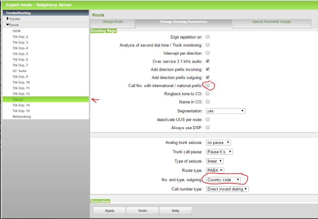 4.3. Route Configuration Select Circuit Route Disable Call No.