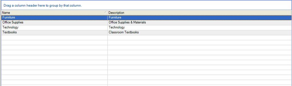 Item Categories The Item Categories Setup routine is used to create and maintain the various categories under which items are grouped.