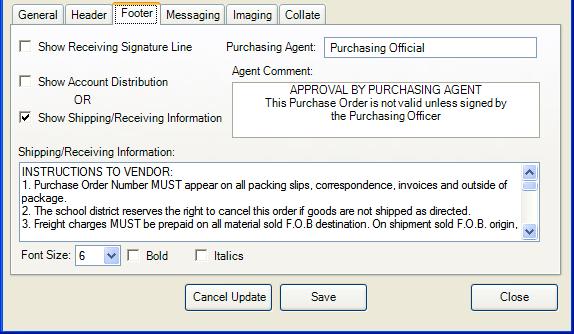 FOOTER FOLDER NOTE: You must define footer information for each individual purchase order copy that you have specified.