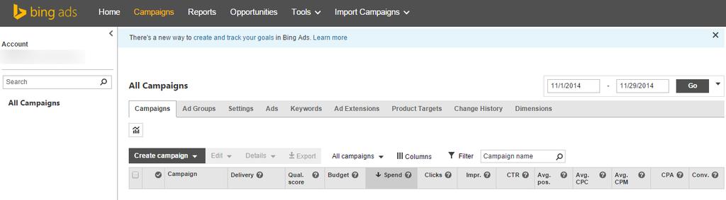currency, etc. In the next step, you can choose to import a campaign from Google AdWords, to create a new campaign, or skip both of these and go directly to your account.