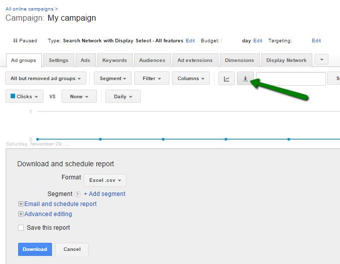 should access the campaign for which you want to create a report, and use the button to access the report setting.