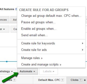 Additionally, you can use Automate button to choose different automation options and create rules inside your Google AdWords campaign.
