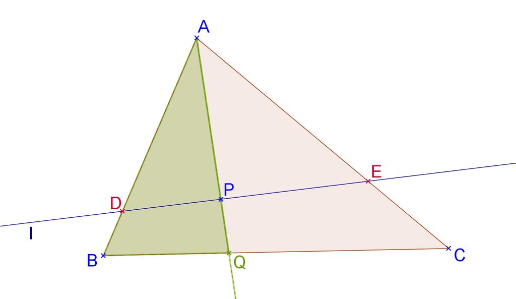 10 Problem 1.8. Given is a triangle and a line through an interior point of the triangle on which no vertex of the triangle lies.