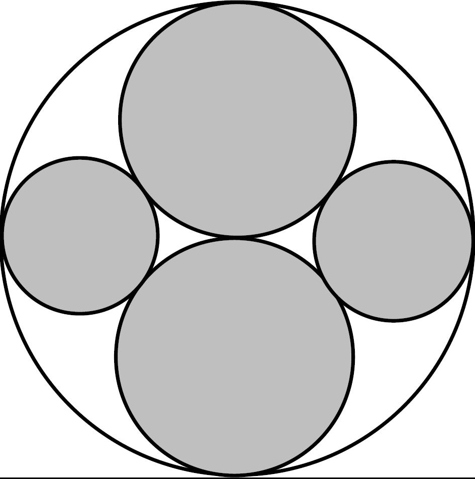 Problem 10 The diagram shows a large circular dart board with four smaller shaded circles each internally tangent to the larger circle.