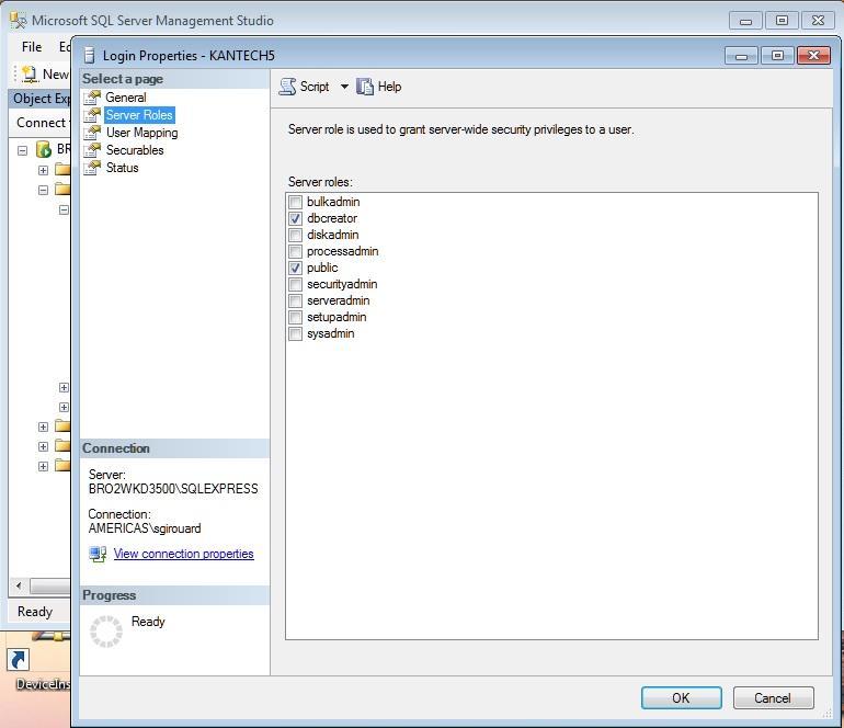 39. From the left pane, click on Server Roles. On the right pane, check the dbcreator checkbox.