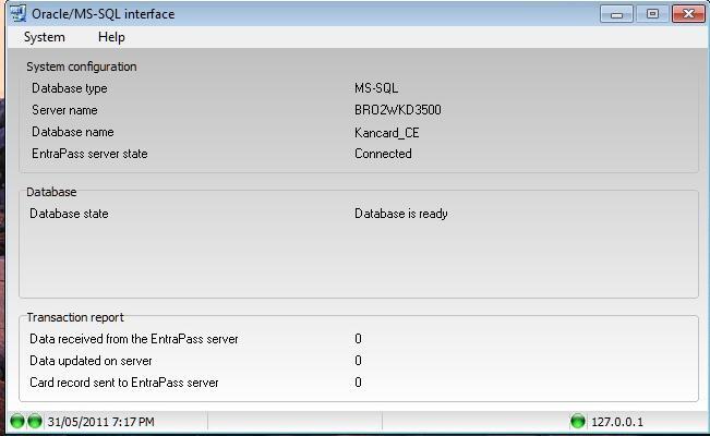 Now start the Card Gateway (MS-SQL and Oracle Interface), once connected to both databases it will