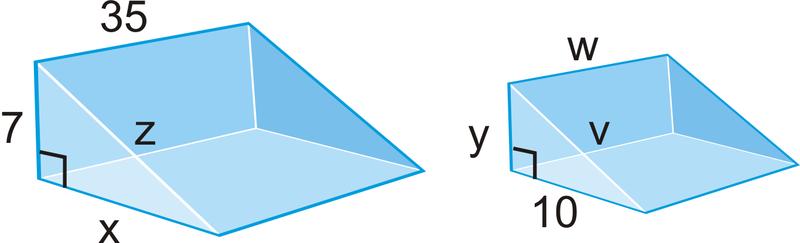 3 125 : 3 8 = 5 : 2 Example 9: Two similar right triangle prisms are below. If the ratio of the volumes is 33:125, find the missing sides in both figures.