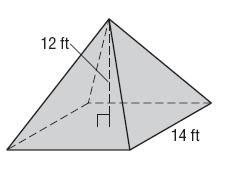 SA = V = 4) Find the following for the given regular pyramid but first find the slant height to the nearest tenth = Area of the base.