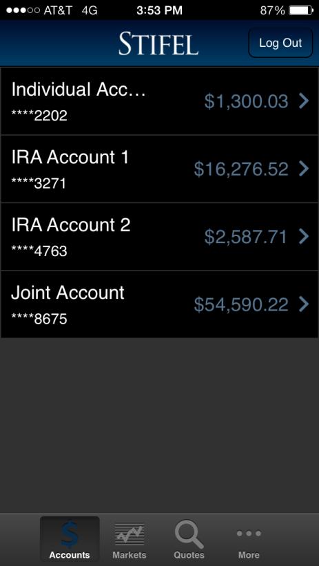 A list of the account holdings will populate, showing Price/Quantity, Daily Change, and Market Value.
