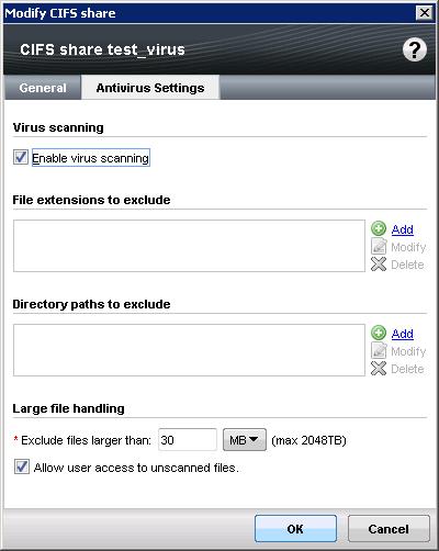 Figure 7 Configuring antivirus setting for individual FluidFS shares 1.2.