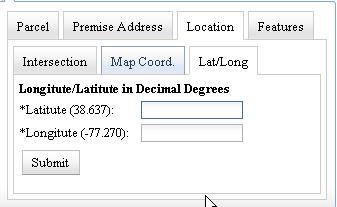 Location Search by Lat/Long Both Latitude and Longitude (in Decimal Degrees) are required.