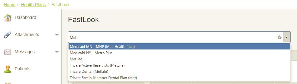 4. To view a different health plan, click the Search Health Plans drop-down to select, or type to search.