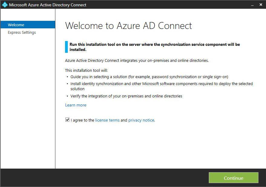 3. Install Azure AD Connect on a machine that is a part of the domain to connect to Azure.
