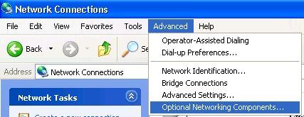 The Windows Optional Networking Components Wizard window