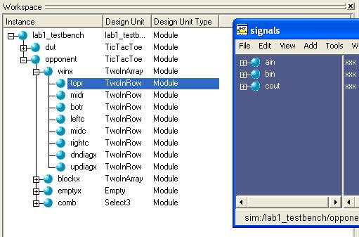 4. Under the Design tab expand work and select lab1_testbench. This tells ModelSim that the top-level module in your design is lab1_testbench.v. 5. Click OK. 6.