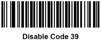 Code 39 Options: Code 39 Enable/Disable: Scan one of the following bar codes to enable/disable Code 39: Trioptic Code 39 Enable/Disable: Trioptic Code 39 is a variant of Code 39 used in the marking