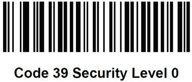 Code 39 Security Level: The scanner offers four levels of decode security for Code 39 bar codes. There is an inverse relationship between security and scanner aggressiveness.