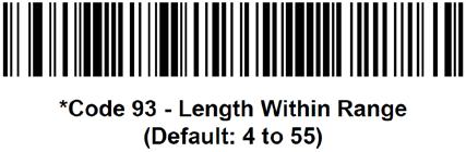 Select the length using the bar codes in Appendix A - Numeric Bar Codes. For example, to decode only Code 93 bar codes with 14 characters, scan Code 93 One Discrete Length, and then scan 1, 4.