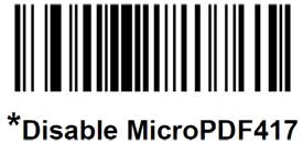 MicroPDF417 Code 128 Emulation: Enable this parameter to transmit data from certain MicroPDF417 bar codes as Code 128. You must enable AIM Code ID Character (1) on page xxx for this parameter to work.