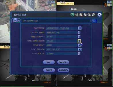 18. Time Sync 18.1 RemoteManager PC can act as a TIME SYNC SERVER for multiple client DVR(s) 18.2 In DVR Menu > SYSTEM > SYSTEM INFO > DATE/TIME SET > TIME SYNC MODE > select [Client] 18.